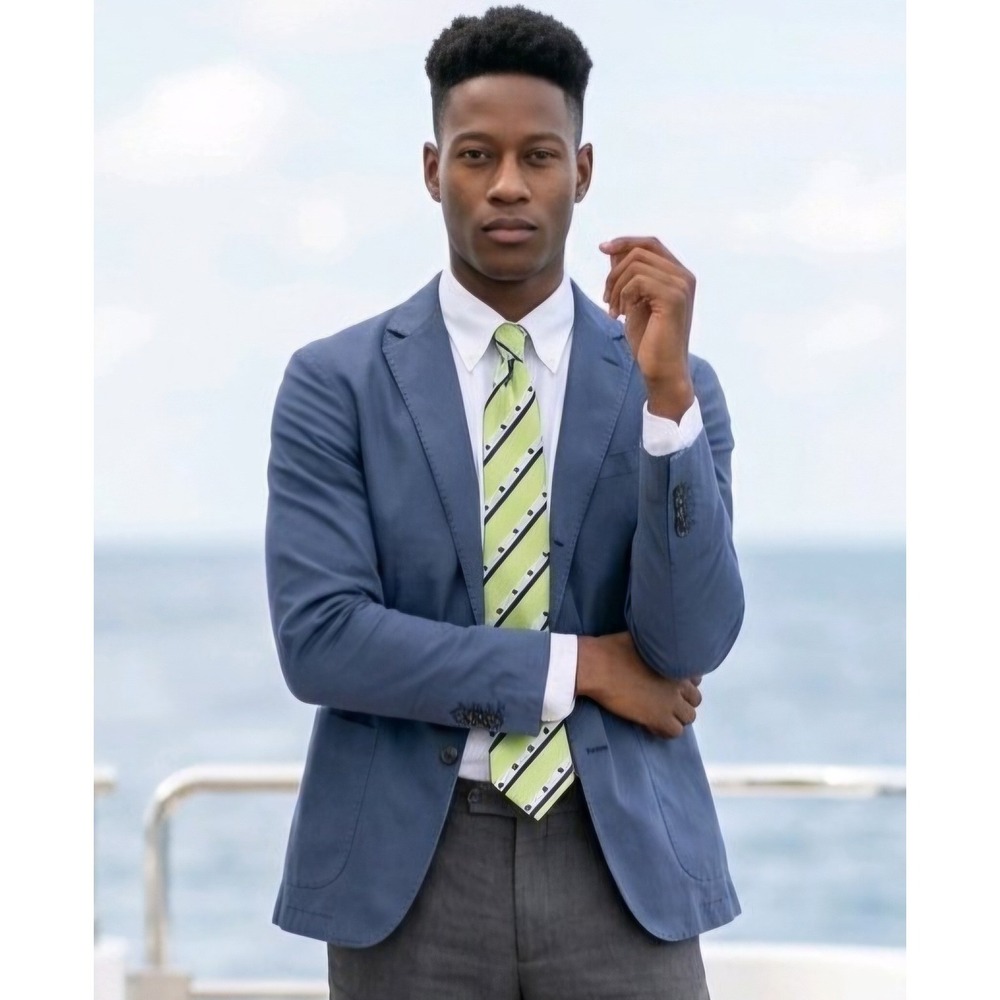 Disney Parks‎ Mickey Mouse Icons Silk Tie Lime Green Striped Golfcore Preppy
